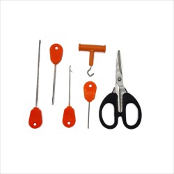 Set de 6 piese pentru pescuit, Regal Fish, crosete, burghiu, foarfeca, knot puller, culoare portocaliu
